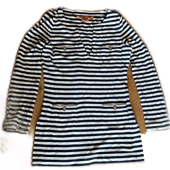 Tory Burch Tops - Tory Burch tunic striped 4 pockets cotton size small